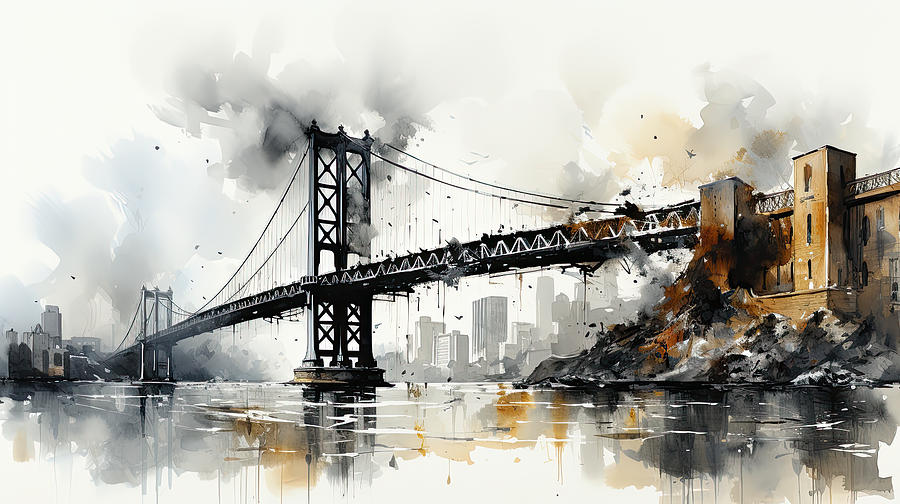 Bridge NYC Line Art Digital Art by Evie Carrier