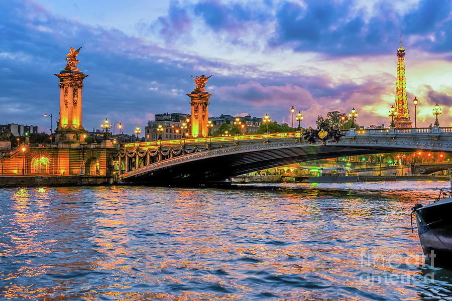 Bridge of Alexandre III and Eiffel tower, Sunset Photograph by Anastasy Yarmolovich