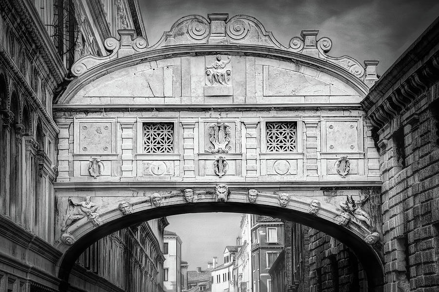 Bridge of Sighs Venice Italy Black and White  Photograph by Carol Japp