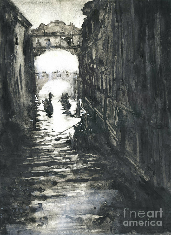 Black And White Painting - Bridge of Sighs- Venice by Ryan Fox