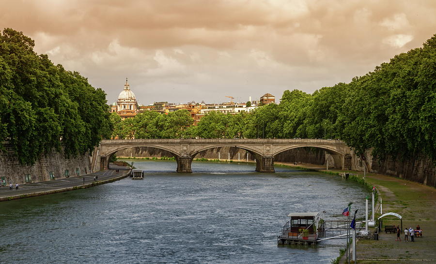 Bridge on the river Tiber and dome of St. Peters Basilica in Ro Photograph by Elenarts - Elena Duvernay photo