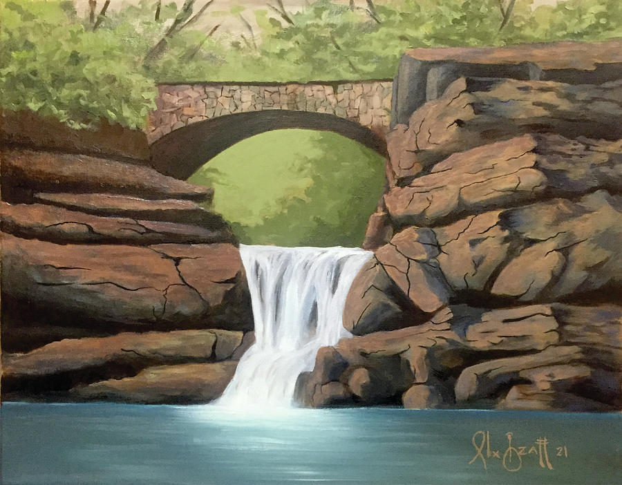 Bridge over Falls Painting by Alex Izatt