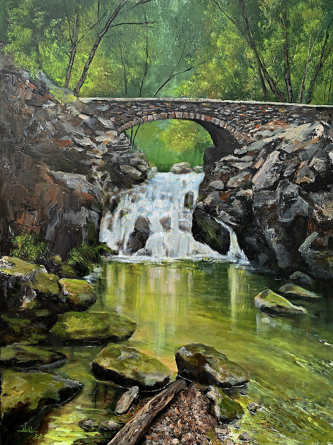 Bridge Over Mossy Creek Painting by Alan Lakin