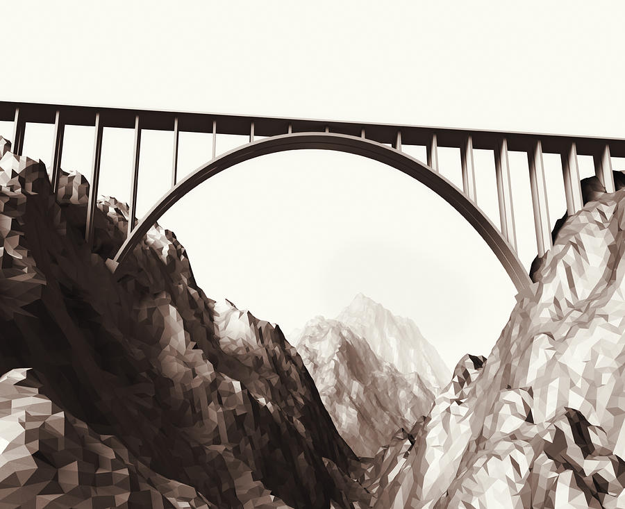 Bridge over mountains (digitally generated) Drawing by Jorg Greuel