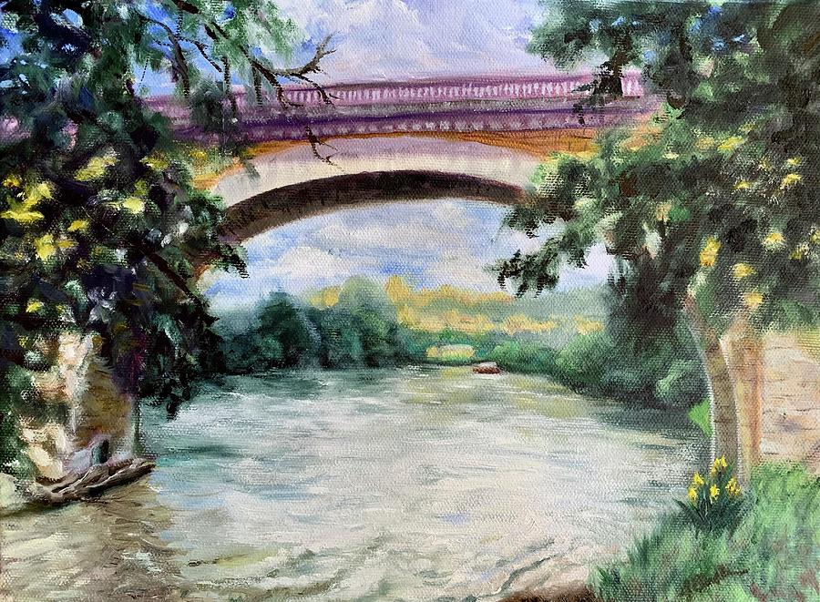 Bridge Over the Dordogne Painting by Jan Chesler