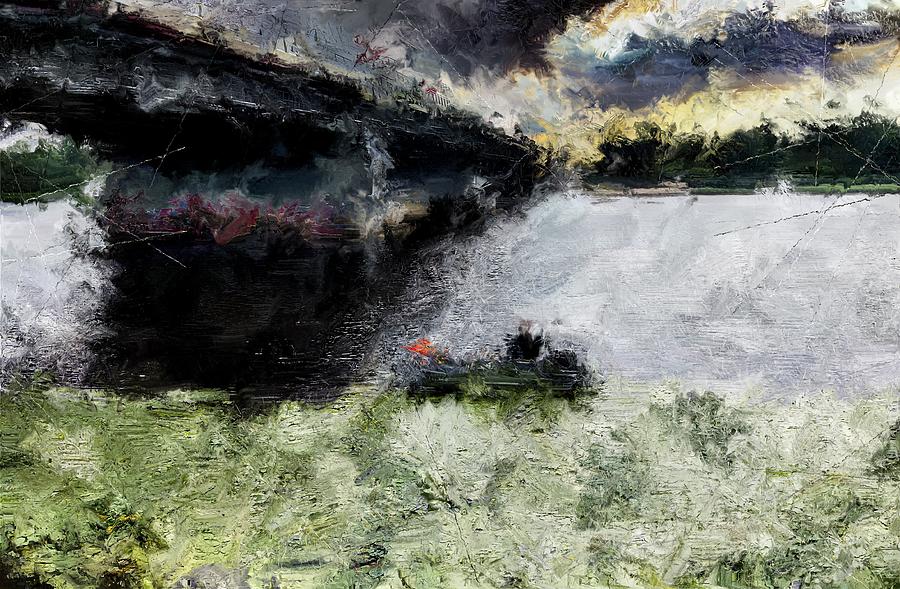 Bridge River Fishing/Abstract Expressionism  Mixed Media by Aleksandrs Drozdovs