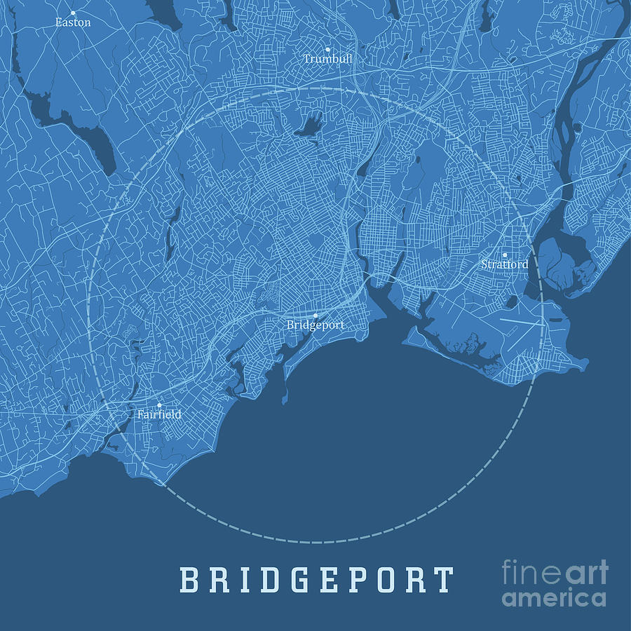 Bridgeport Ct City Vector Road Map Blue Text Digital Art By Frank