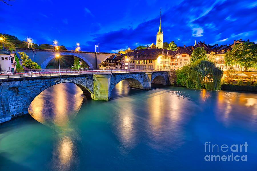 Bridges in Bern by night Photograph by Benny Marty