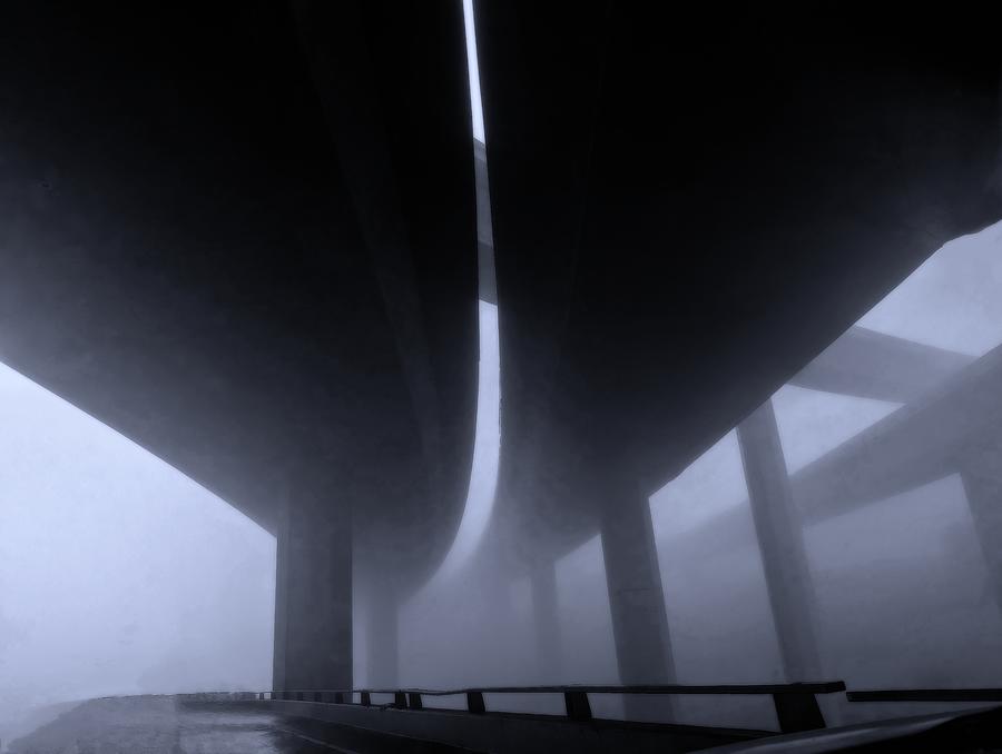 Bridges in Fog Photograph by Dave Zumsteg