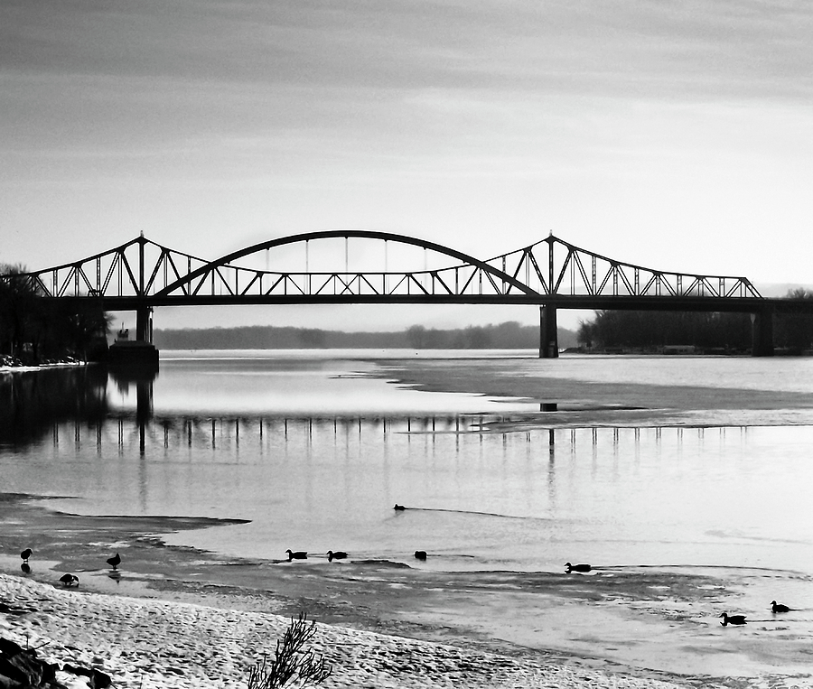 Bridges over the Mississippi BW Photograph by Christi Kraft