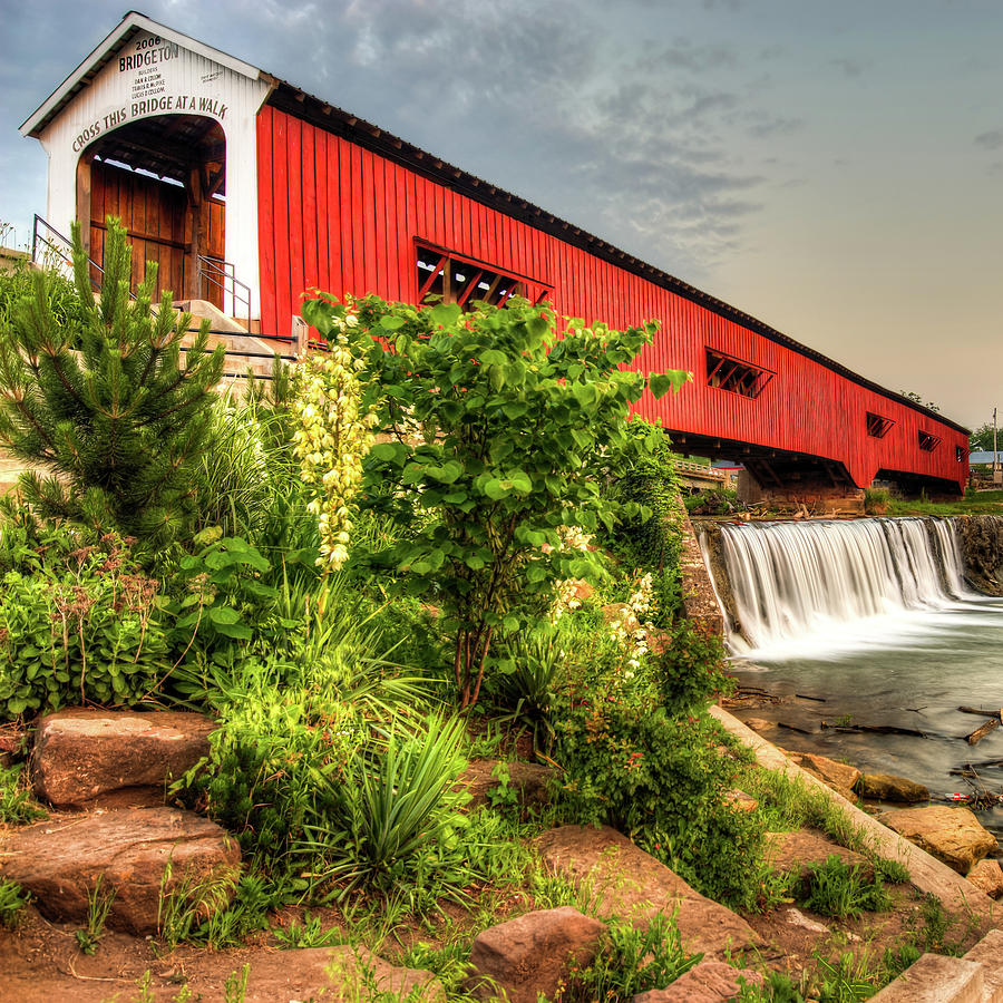 Bridgeton Indiana Covered Bridge And Waterfall Photograph By Gregory