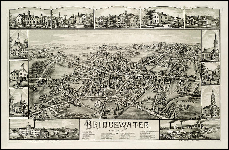 Massachusetts Map Photograph - Bridgewater Massachusetts Vintage Map Birds Eye View 1887 by Carol Japp