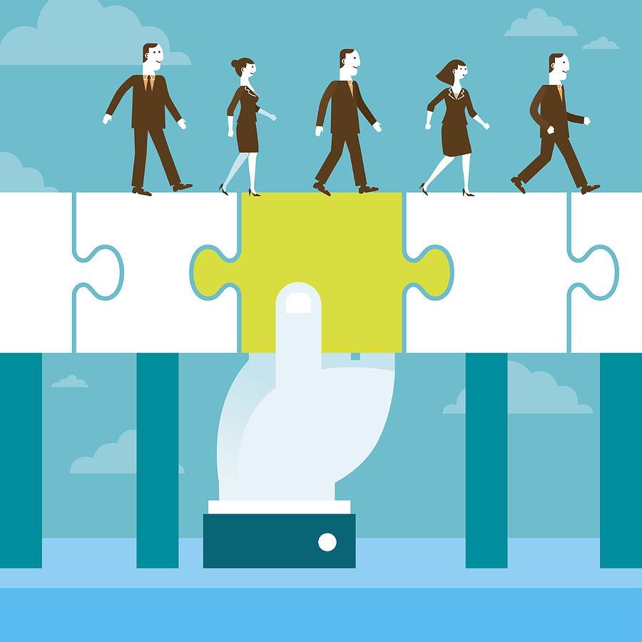 Bridging The Gap Jigsaw Puzzle Piece | New Business Concept Drawing by Runeer