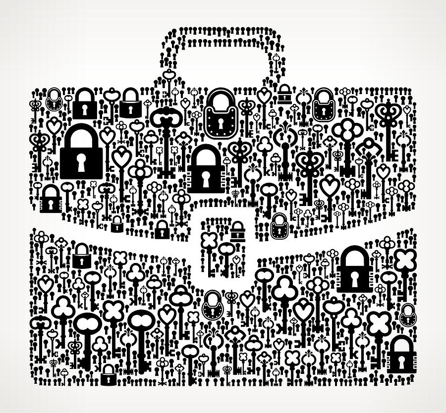 Briefcase  Antique Keys Black and White Vector Pattern Drawing by Bubaone