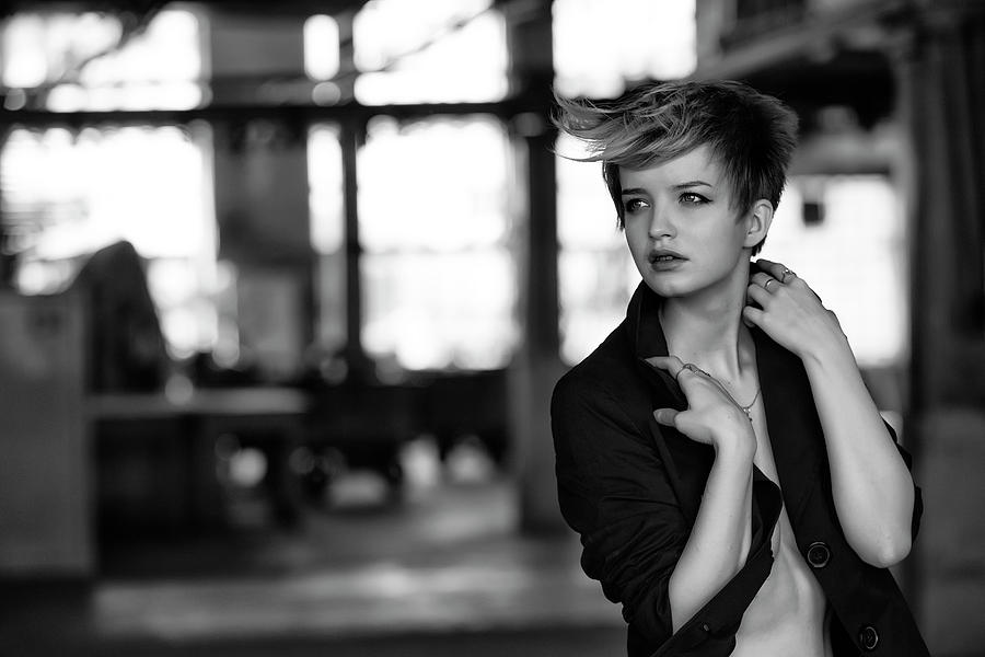 Briella at Factory. Black and White Photograph by Vitaly Vakhrushev