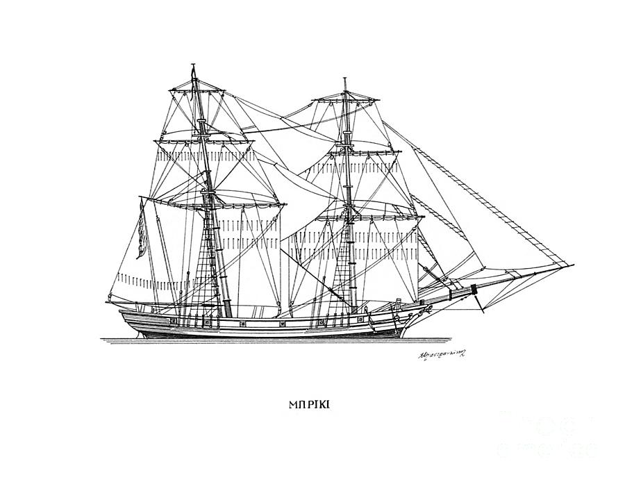 Brig - traditional Greek sailing ship Drawing by Panagiotis Mastrantonis