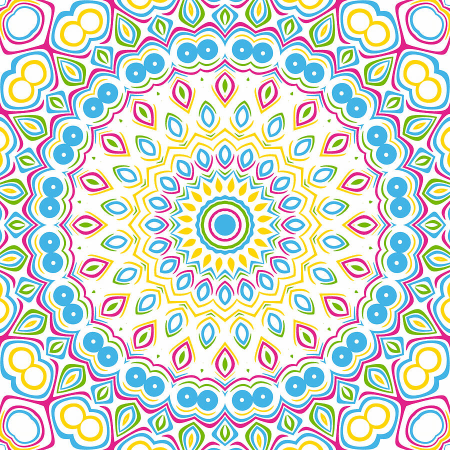 Bright and Colorful Mandala Kaleidoscope Medallion Digital Art by Mercury McCutcheon