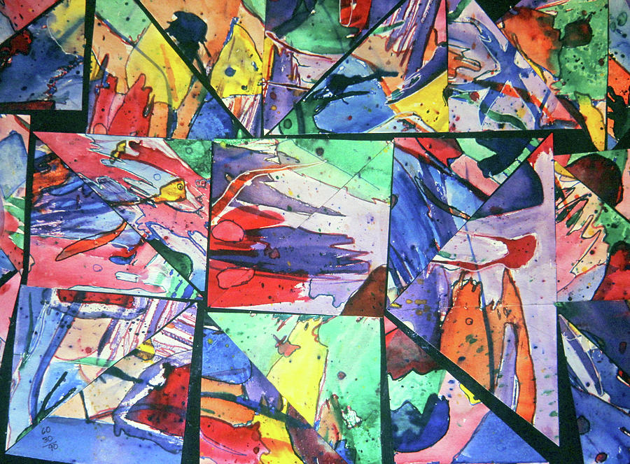 Bright and Colorful Painted Cut Paper Collage, Triangular Abstract Mixed Media by Ali Baucom