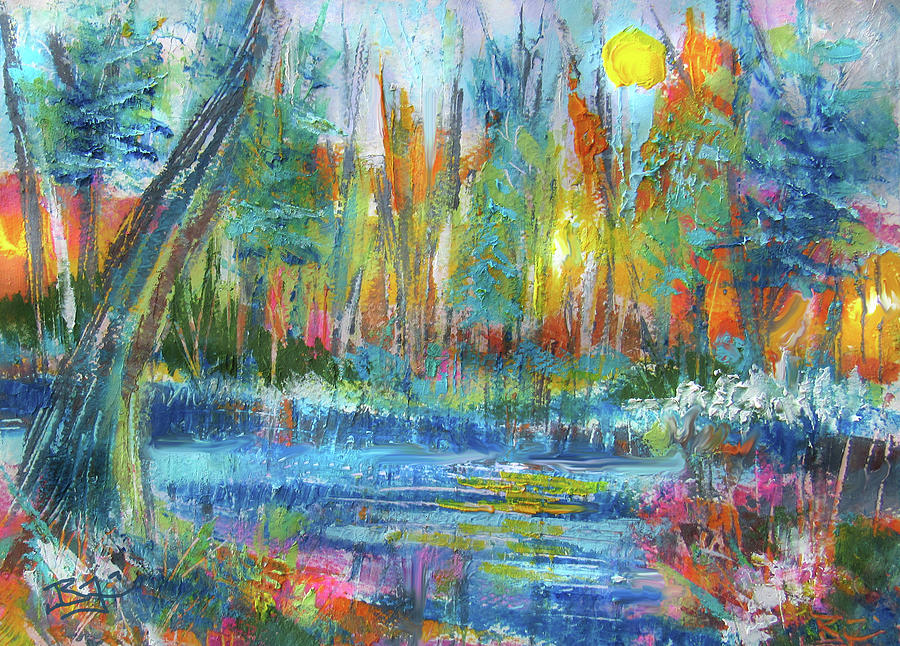 Bright Autumn Forest Painting by Jean Batzell Fitzgerald