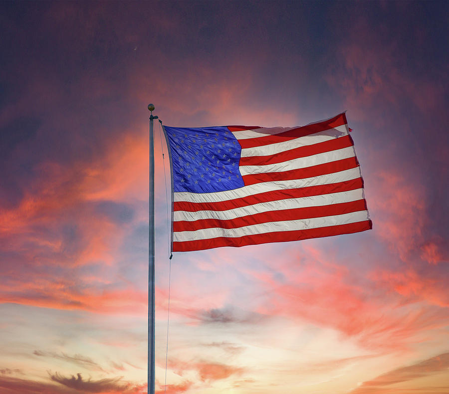 Bright Backlit Flag by Sunset Photograph by Darryl Brooks