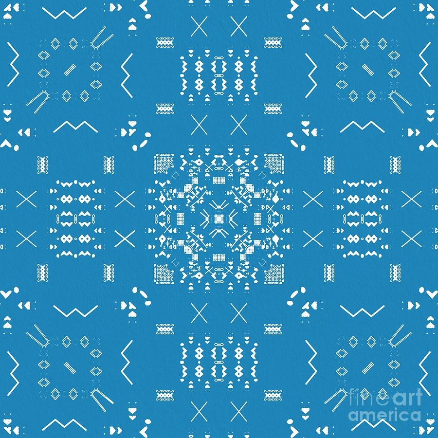 Bright Blue Tribal Pattern Digital Art