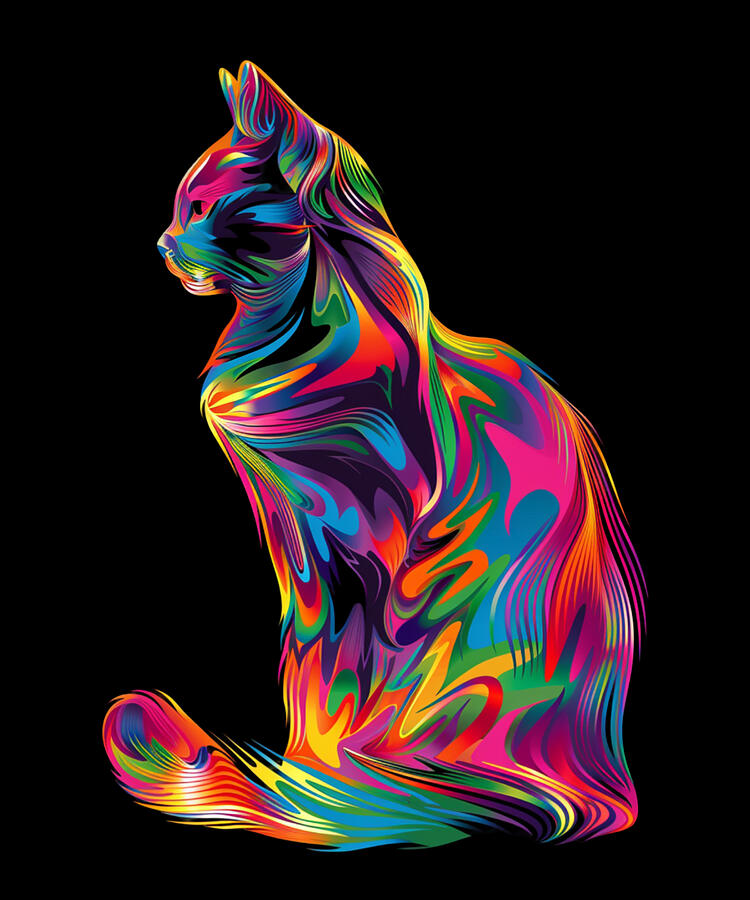Cool Digital Art - Bright Cat Tee Collection by Rush