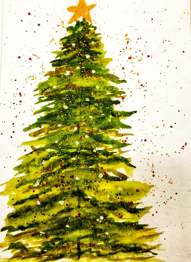 Bright Christmas Tree Painting by Shady Lane Studios-Karen Howard