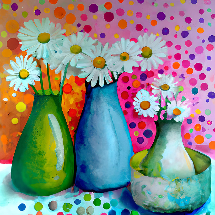 Bright Daisies in Colorful Vases Digital Art by Amalia Suruceanu