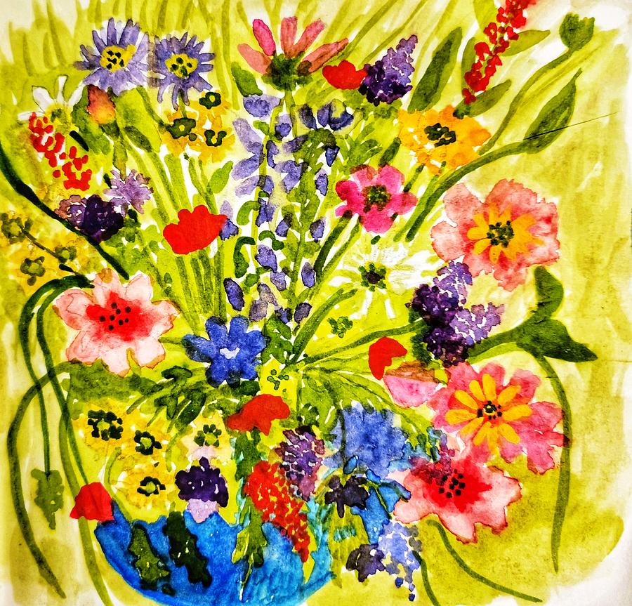 Bright Floral Painting by Shady Lane Studios-Karen Howard