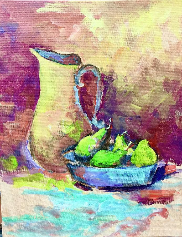 Bright Green Pears Painting by Caroline Patrick