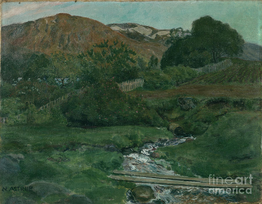 Bright June night in Jolster, ca 1907 Painting by O Vaering by Nikolai Astrup