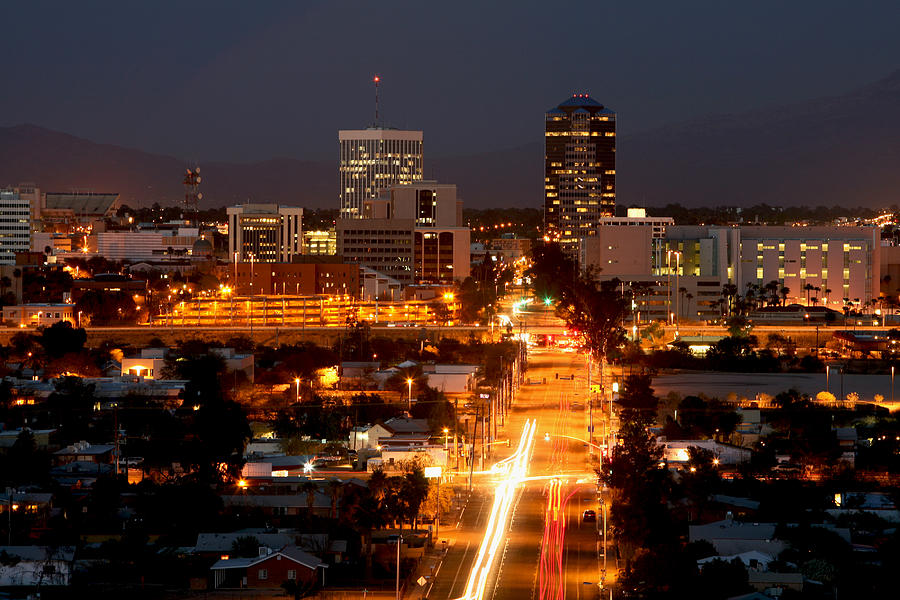 Bright Lights Of Tucson Arizona At Night Photograph by Constantgardener