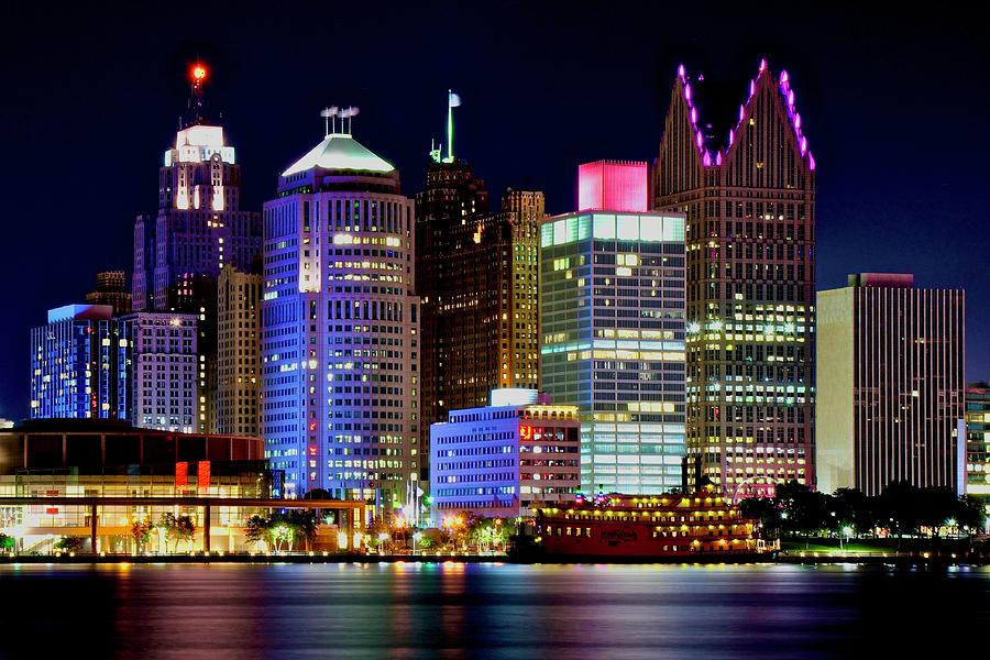 Detroit Photograph - Bright Lit Motor City by Frozen in Time Fine Art Photography