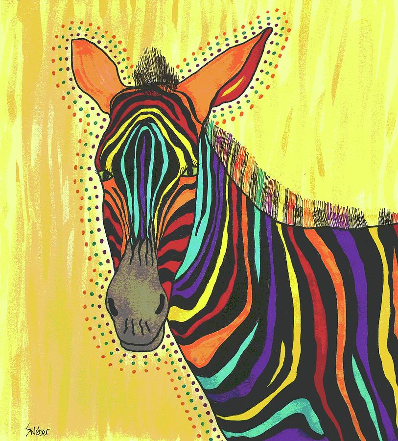 Bright Lite African Zebra  Painting by Susie Weber
