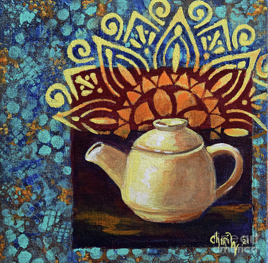 Bright Morning Teapot Mixed Media by Cheri Wollenberg