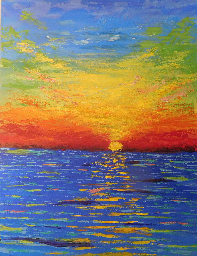 Bright Ocean Sunset Painting by Bridget Zoltek