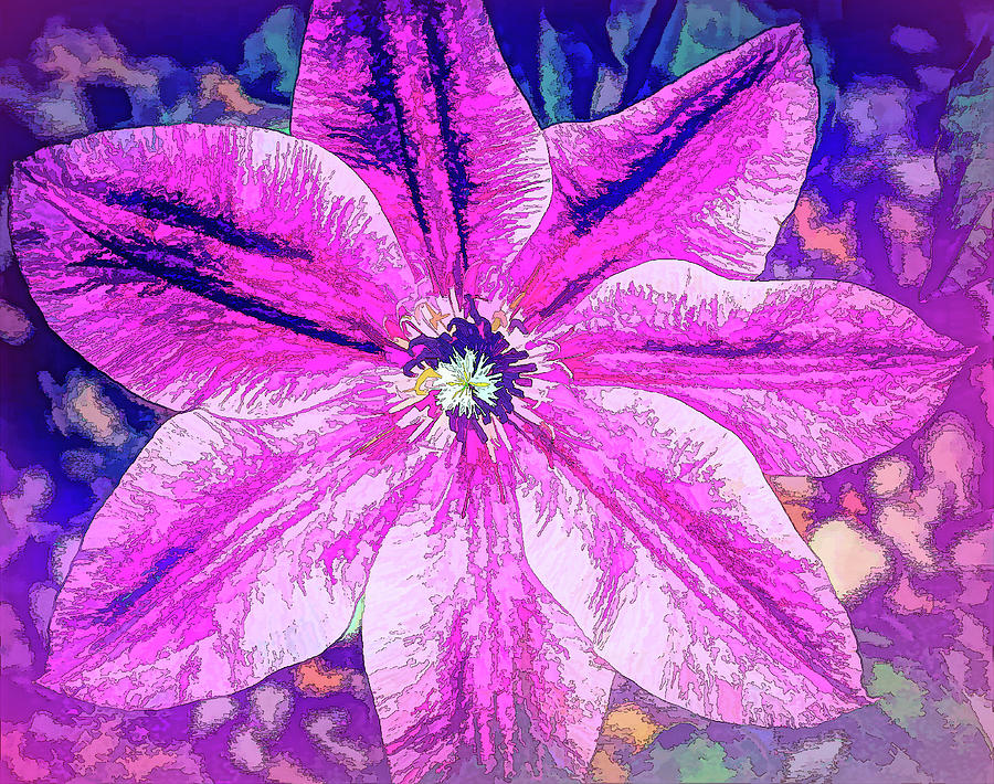 Summer Digital Art - Bright Pink Clematis Two by Mo Barton