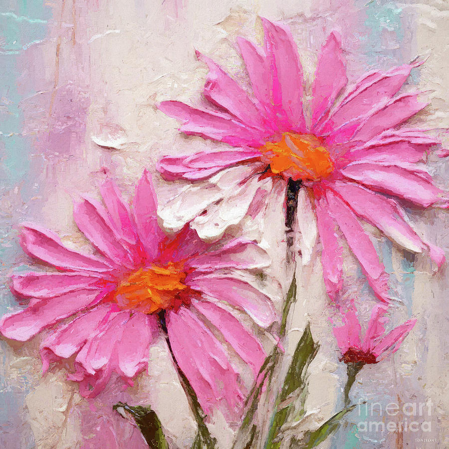 Bright Pink Daisies Painting by Tina LeCour