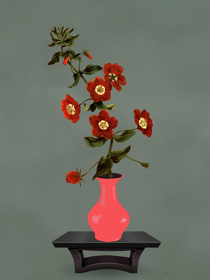 Bright Pink Glass Vase with Flowers Mixed Media by David Dehner