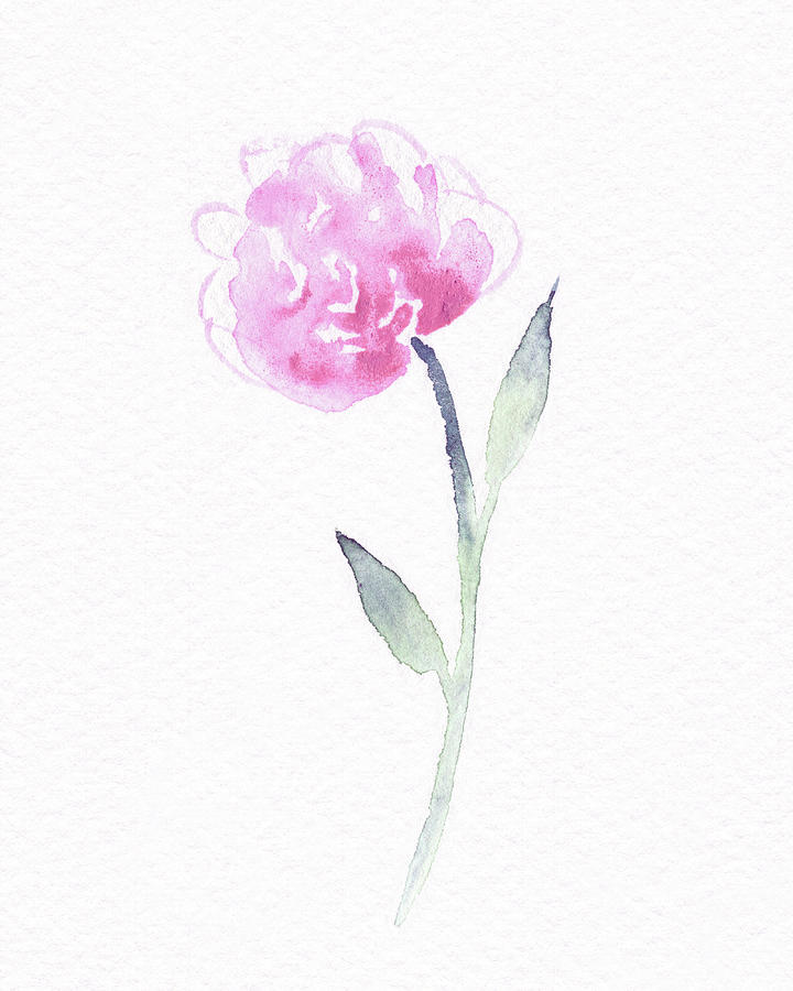 Bright Pink Peony Flower Watercolor On White Paper Floral Art Minimalism I Painting by Irina Sztukowski