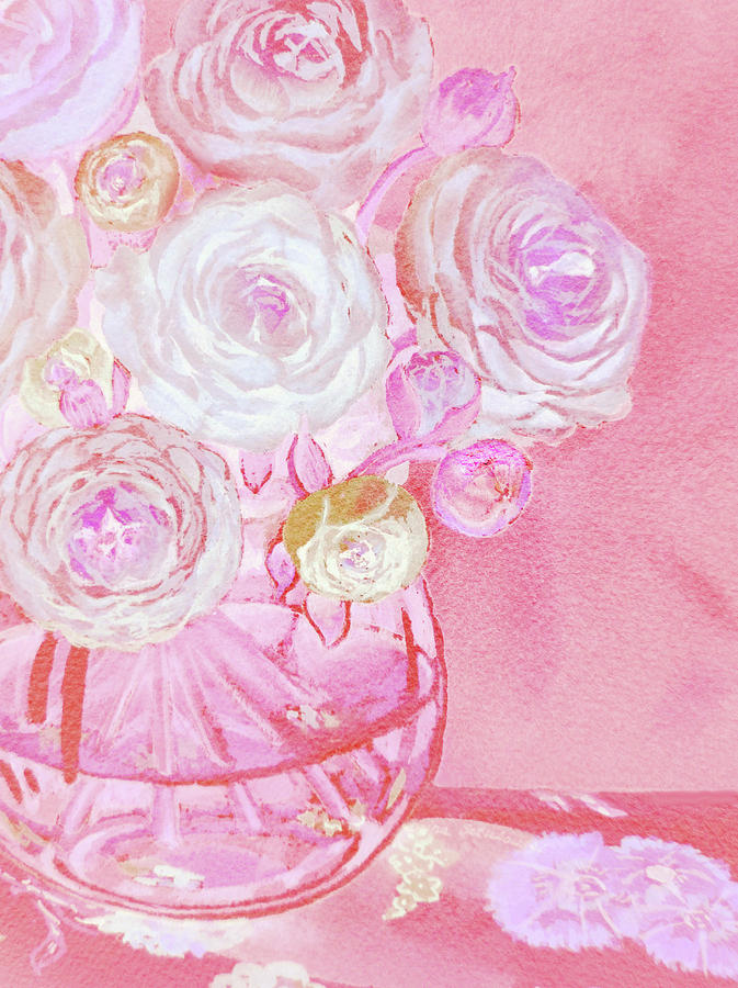Bright Pink Watercolor Ranunculus Flowers  Painting by Irina Sztukowski