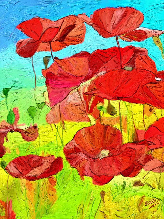 Bright Red Poppies Painting by James Shepherd