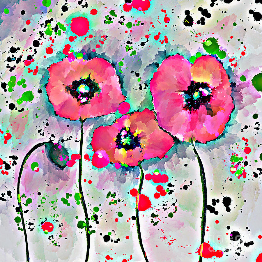 Bright Poppy Flowers  Digital Art by Lauries Intuitive