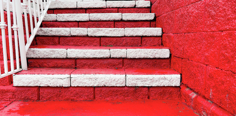 Bright Red And White Stairs Photograph