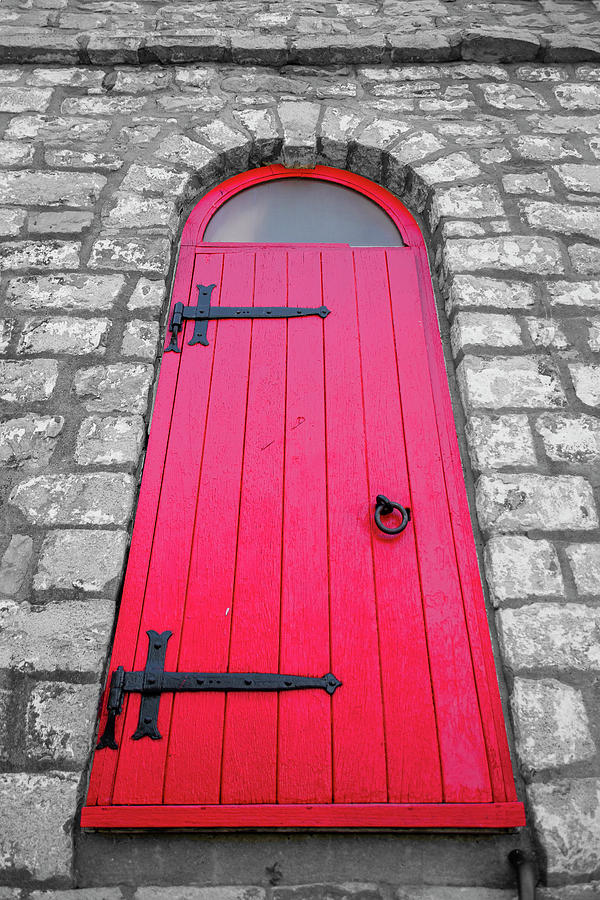 Bright Red Arched Door In Selective Colour Photograph