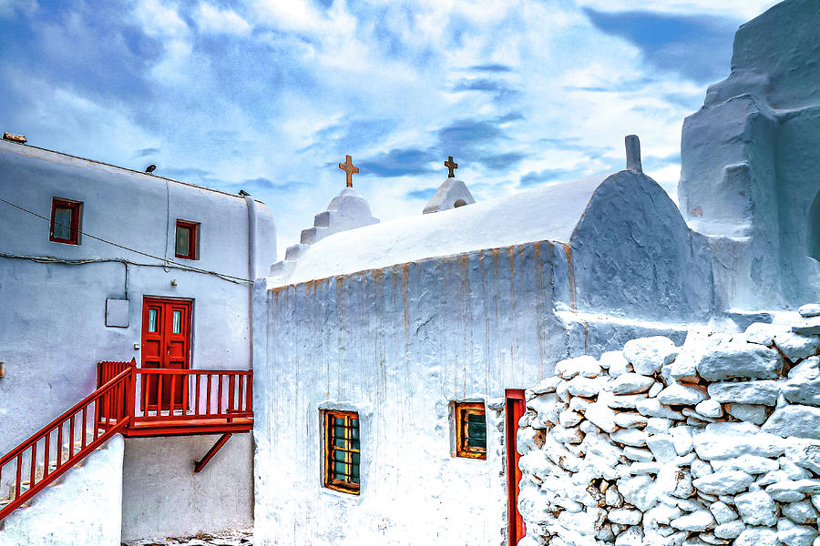 Greek Photograph - Bright Red Doors by Shelly John