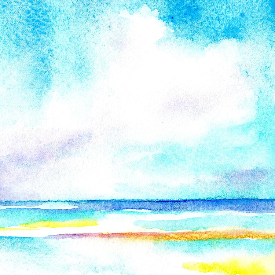 Abstract Painting - Bright Summer Day at the Beach by Carlin Blahnik CarlinArtWatercolor