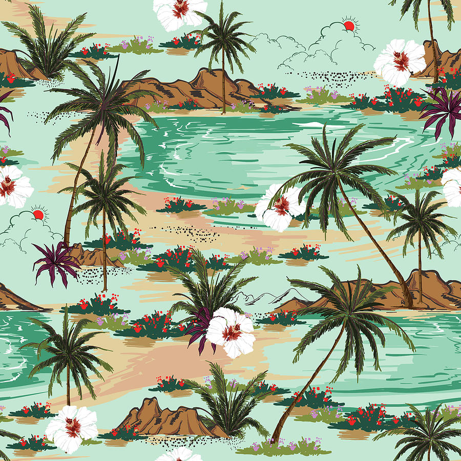 Bright summer Hawaii seamless island pattern Mixed Media by Julien - Pixels