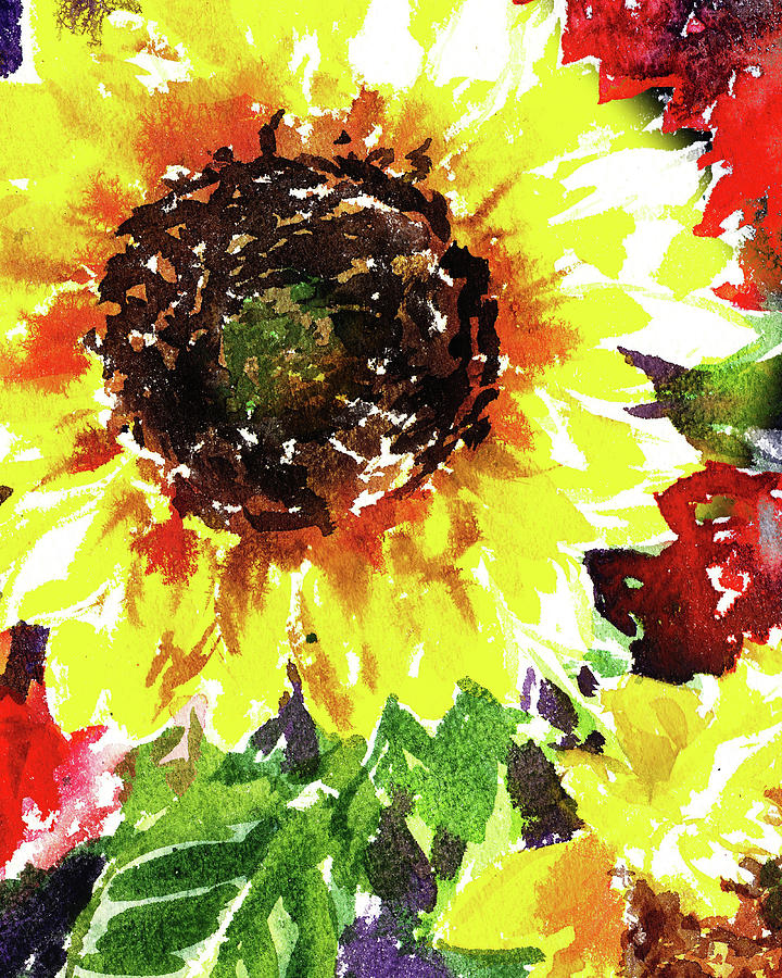 Bright Yellow Impressionistic Sunflower Watercolor     Painting by Irina Sztukowski