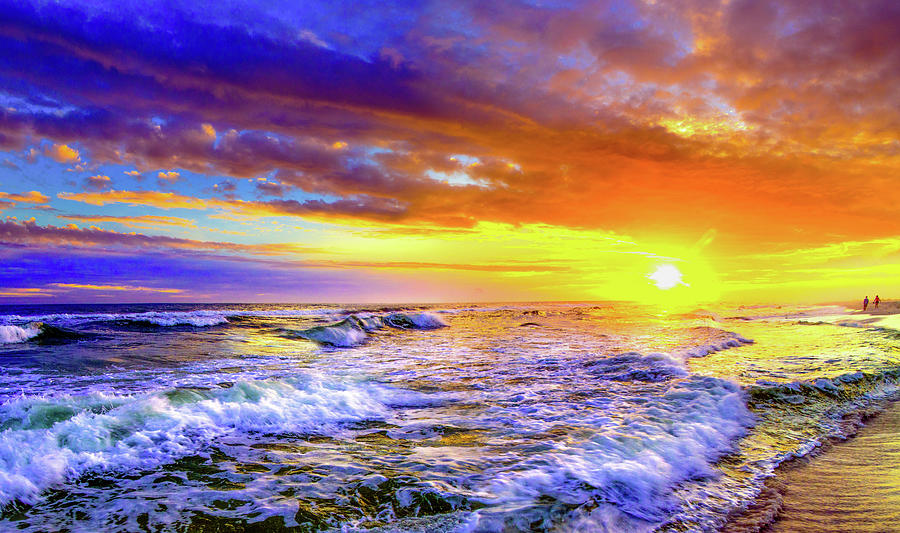 Bright Yellow Orange Sunset Ocean Refkection Waves Photograph by Eszra Tanner